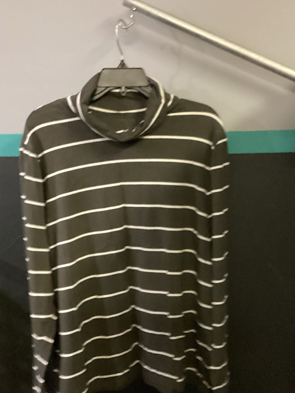 Talbots Olive Green and White Striped Turtleneck Sweater